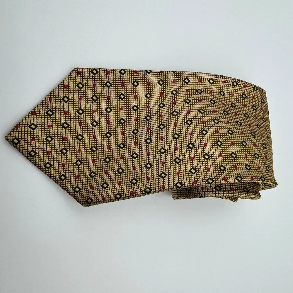 Jos A Bank Premier Collection Tie Men's Gold Yellow Navy Red Geometric Silk USA